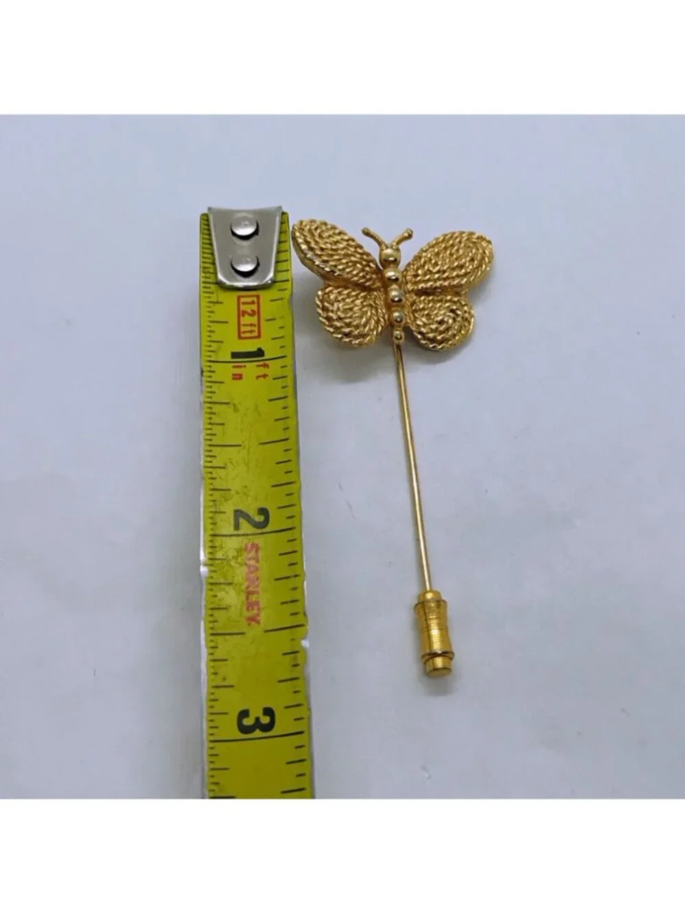 Vintage Butterfly Stick Pin Gold Tone Braided Rope Design - Picture 3 of 4